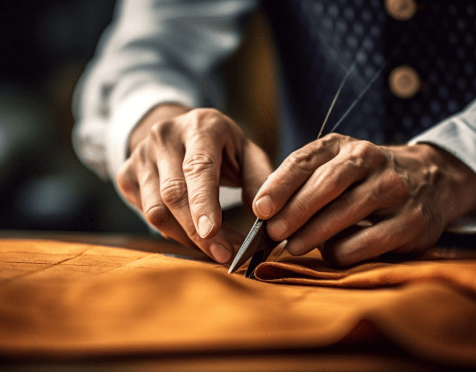 Maßschneider - Hände bei der Arbeit: nachhaltige maßgeschneiderte Kleidung